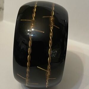 Luc Kieffer Style Bracelet French Luxury Bangle Black Lucite Resin